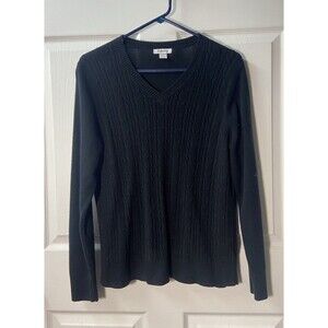 Hampshire Studio Sweater  Womans Size Large Cable Knit V Neck Pullover Casual